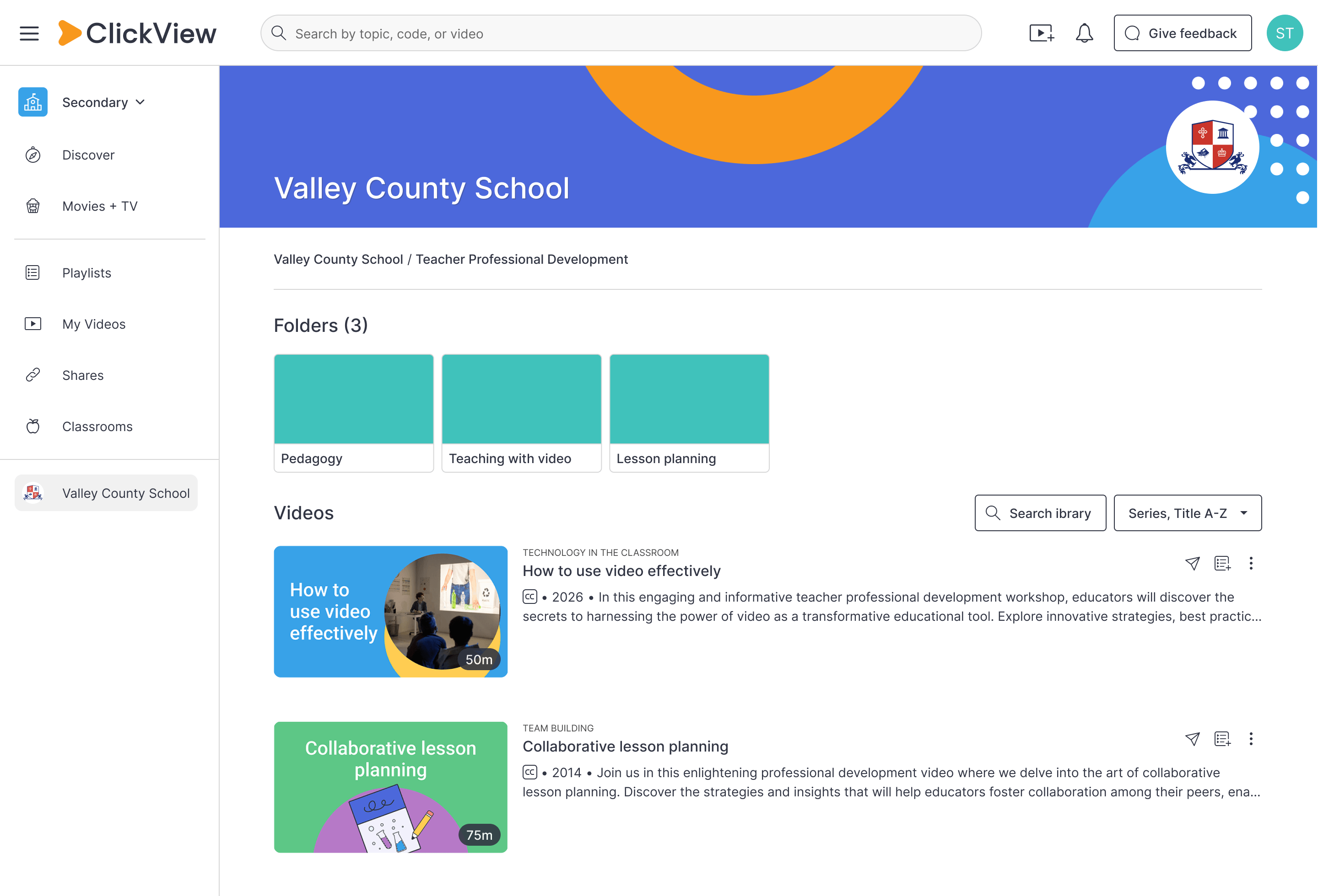 clickview shared library product screenshot