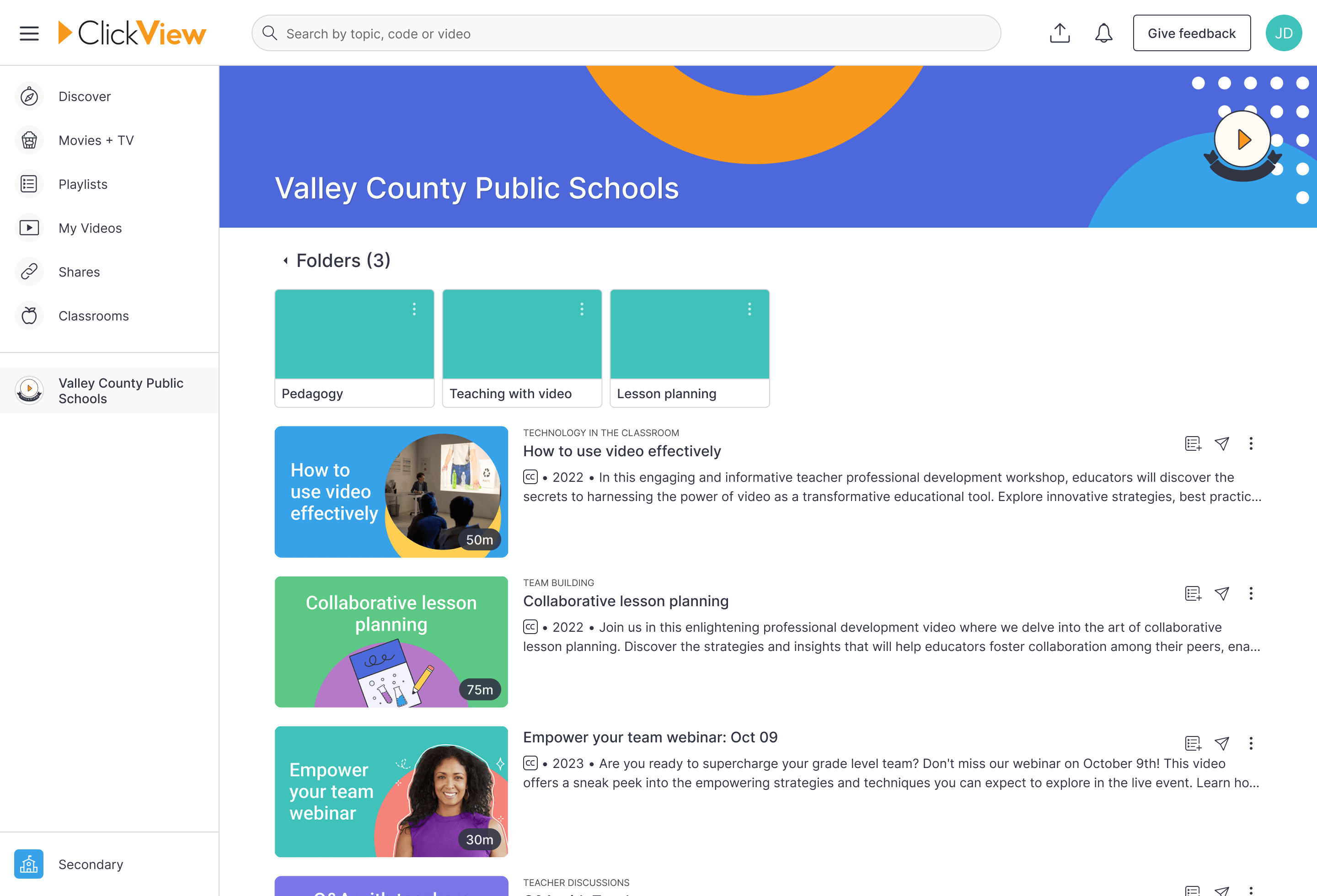 clickview shared library product screenshot