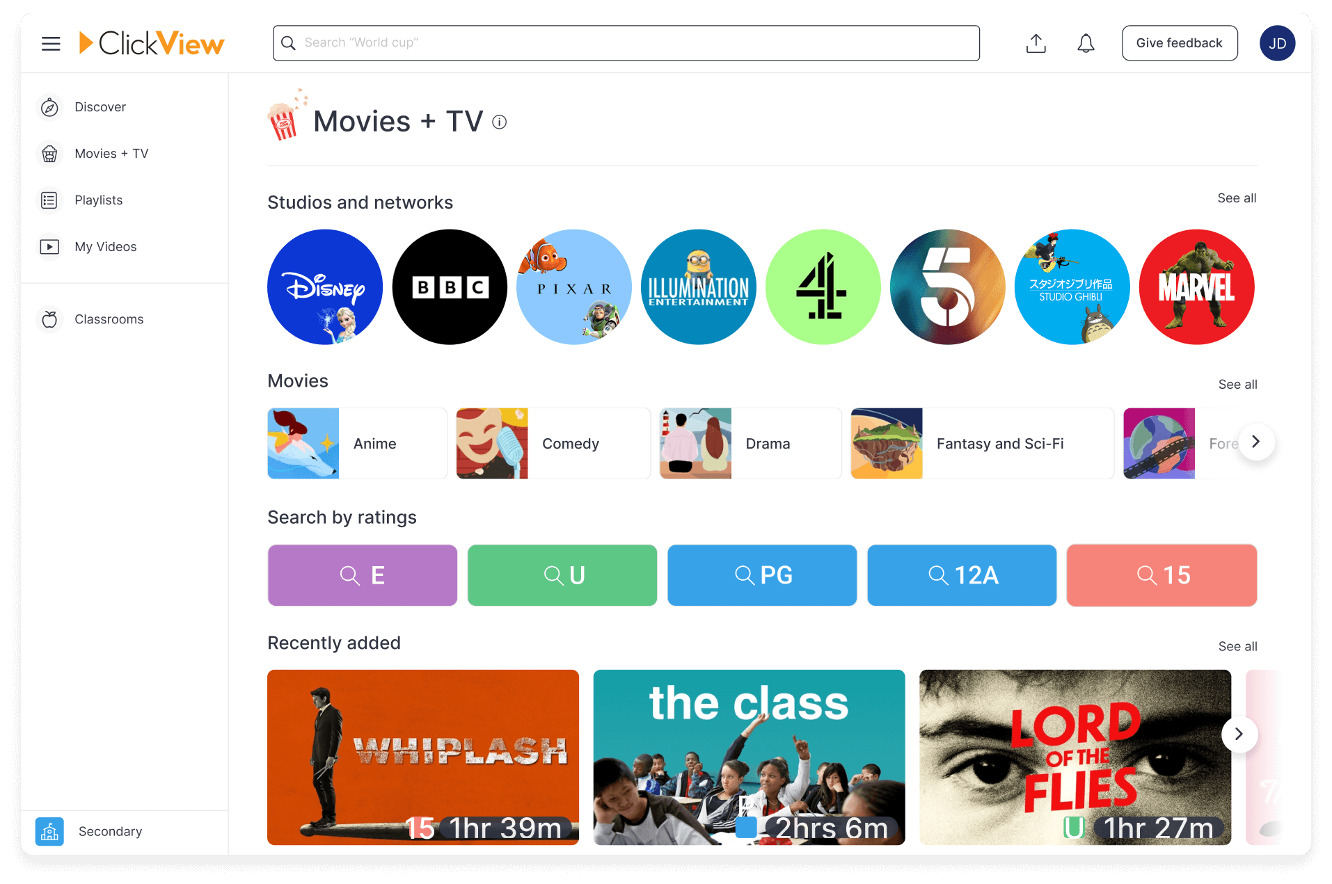 ClickView Search and filter feature