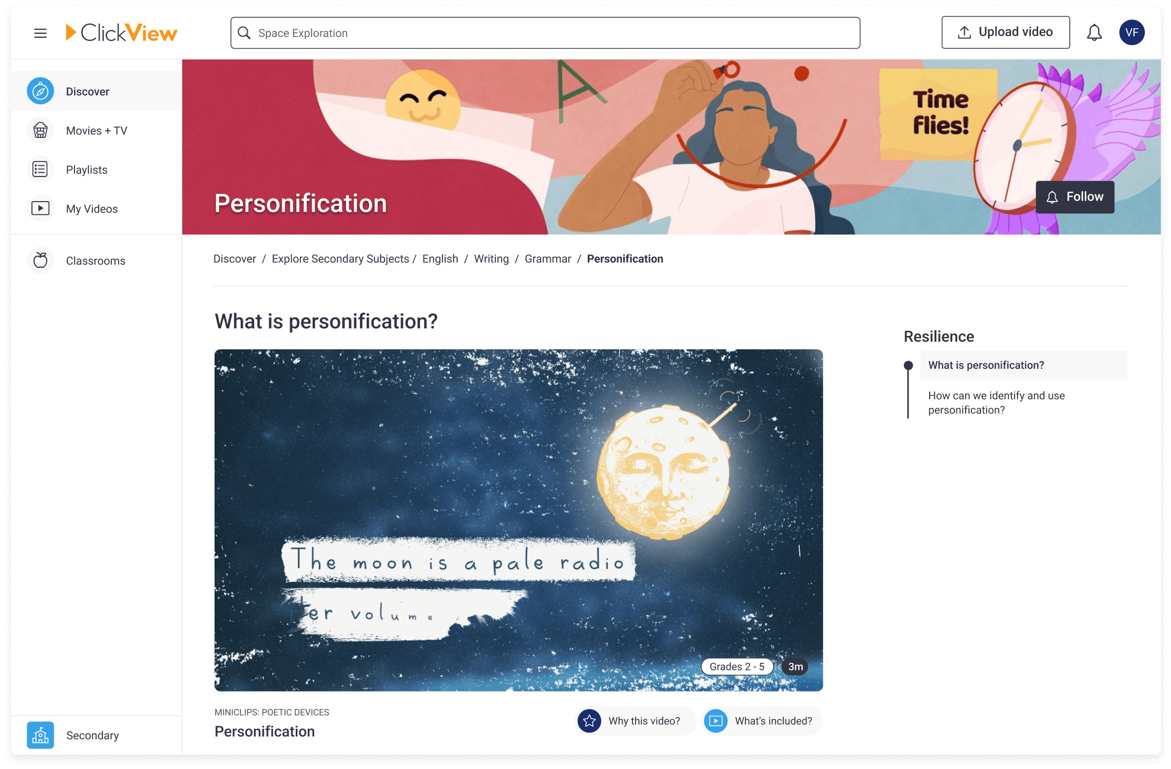 ClickView personification topic