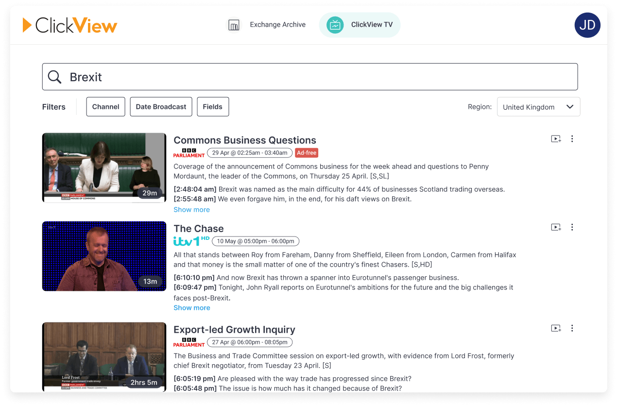 ClickView Search and filter feature
