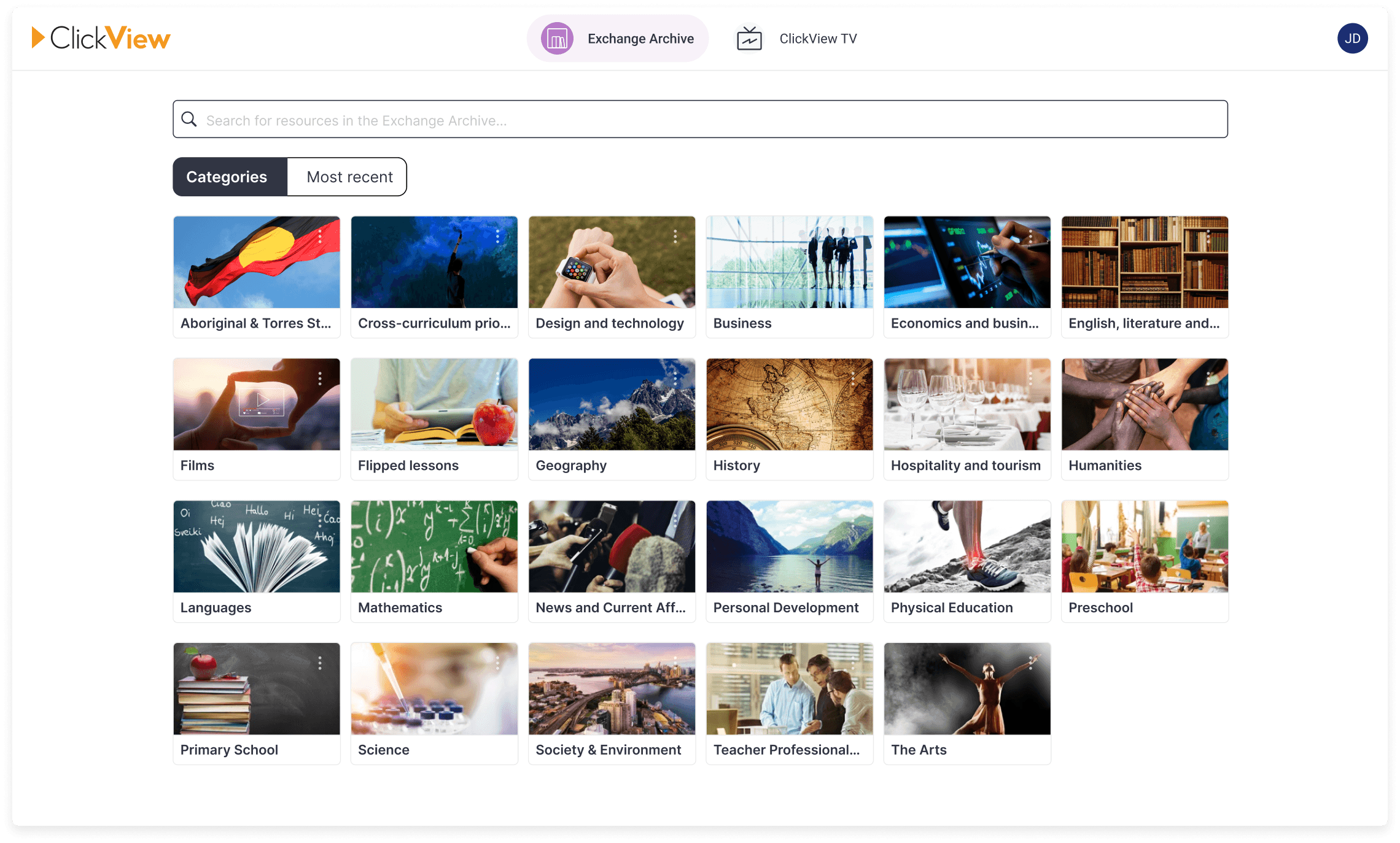 ClickView video list