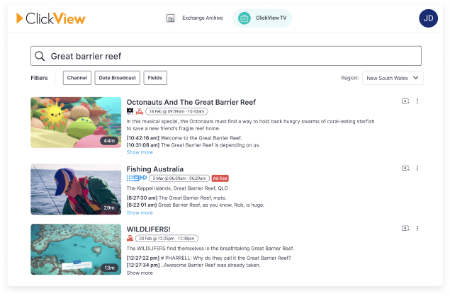 ClickView Search and filter feature