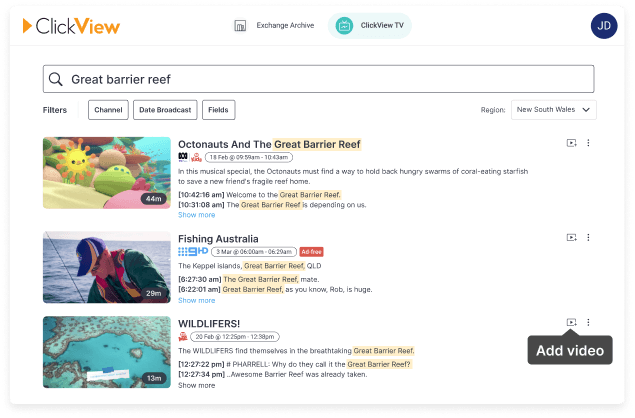 ClickView Search and filter feature filtered