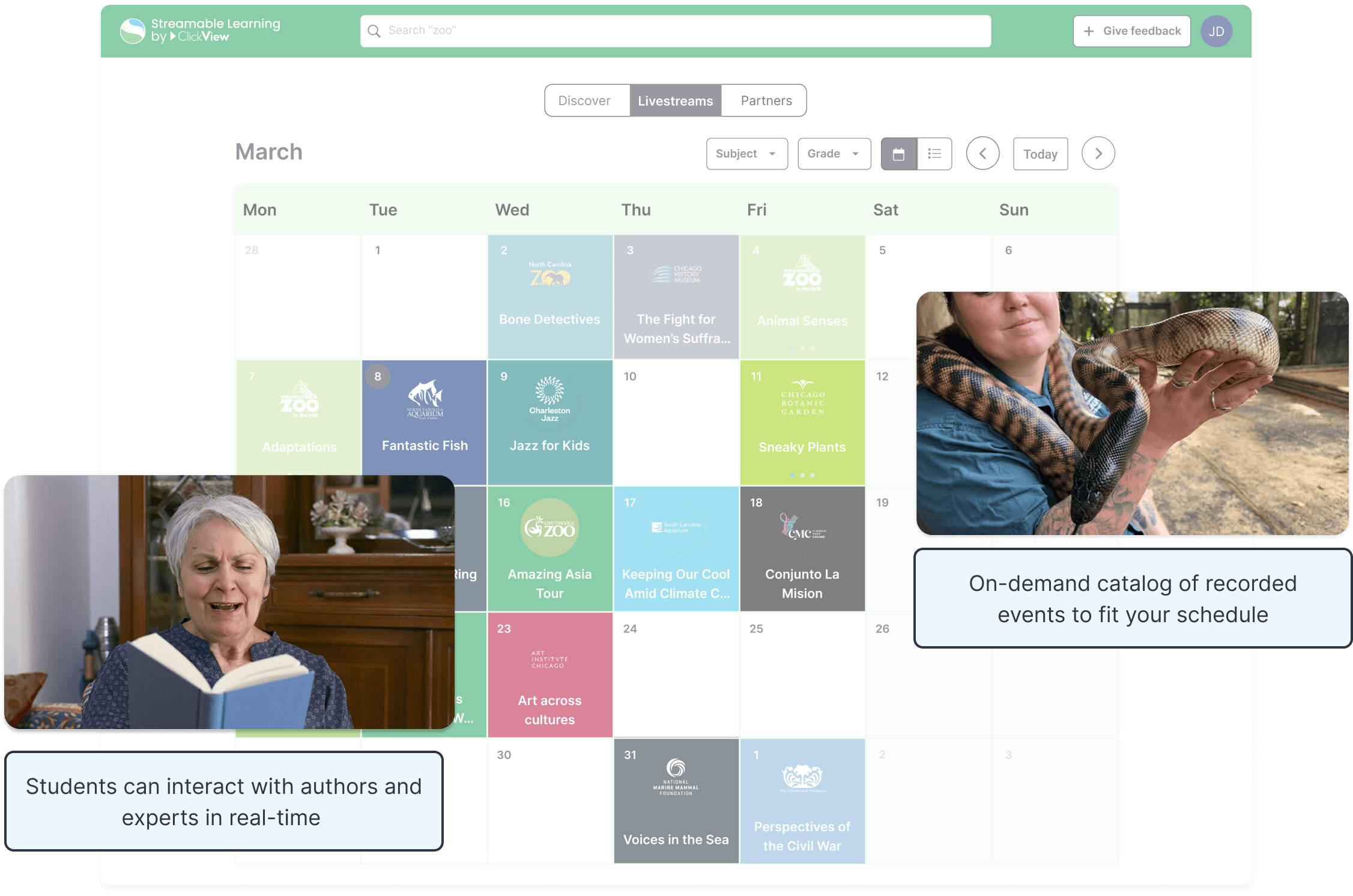 Streamable learning calendar
