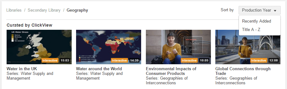 ClickView Sort By