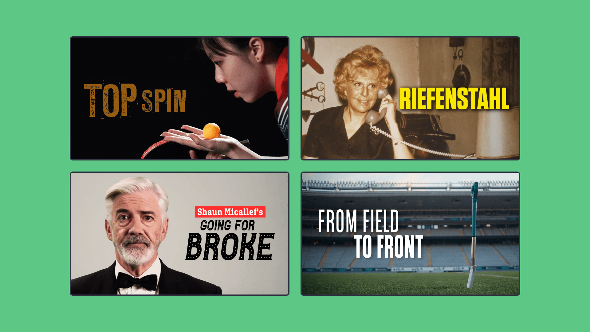 Four rectangles of images on a green background 