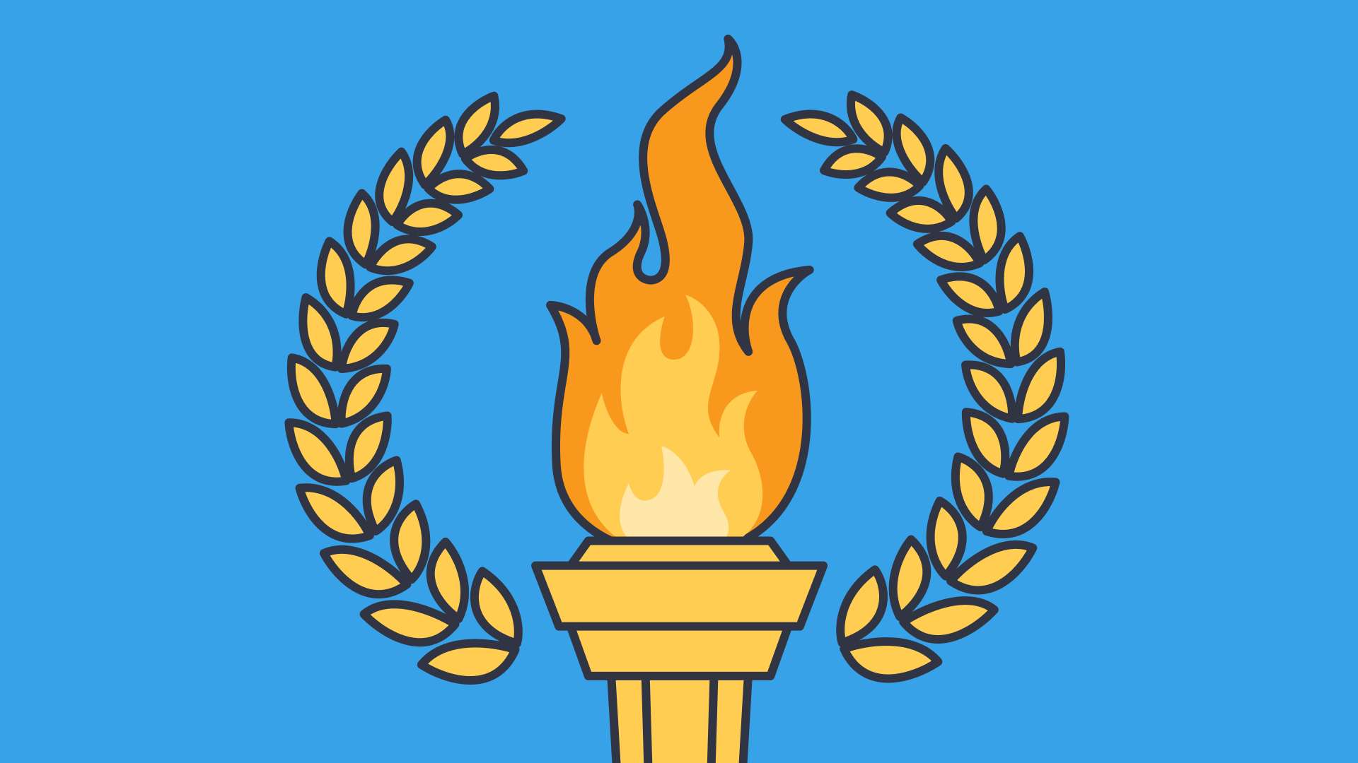 Fire surrounded my laurel leaves on a blue background