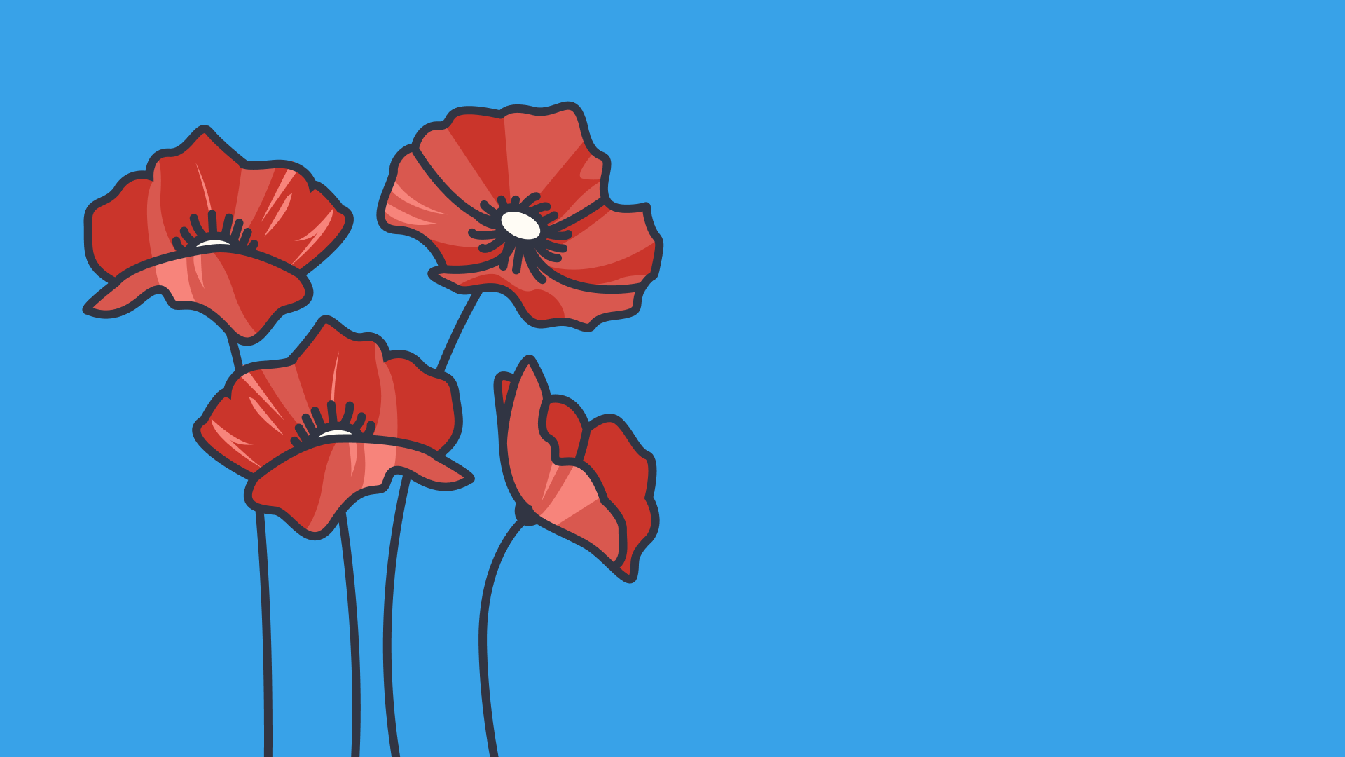 An illustration of a poppy rose on a blue background