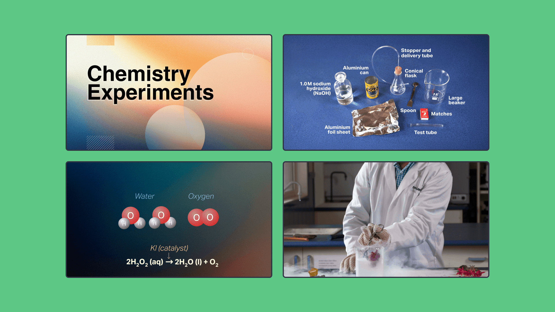 Four rectangle images of Chemistry Experiments 