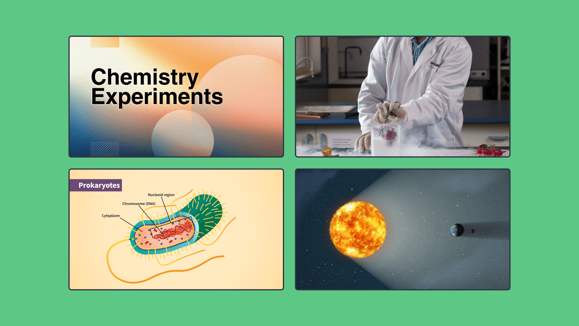 Four rectangle images of Chemistry experiments