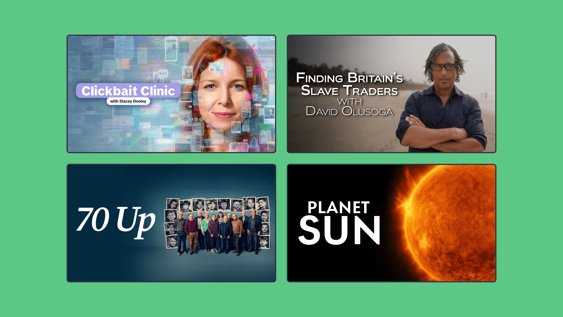 Four rectangles with title images