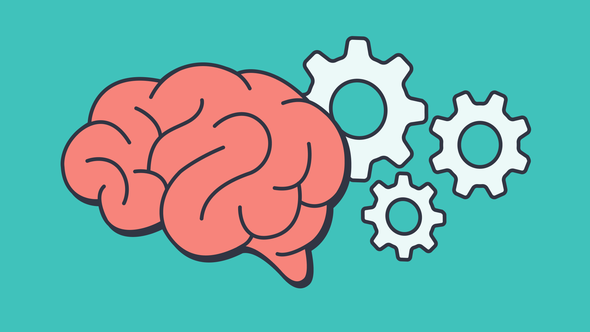 an illustration of a brain with gears in the background