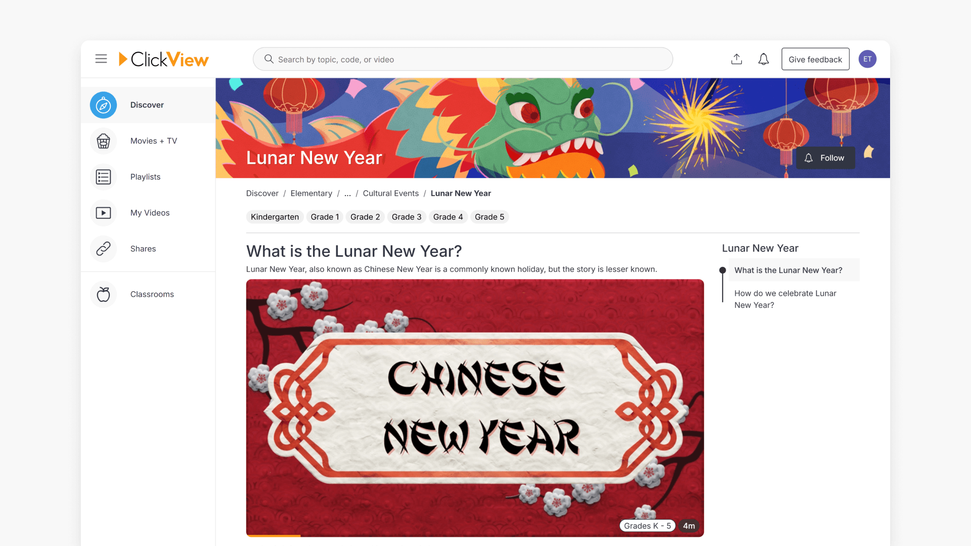 Chinese New Year topic under Discover