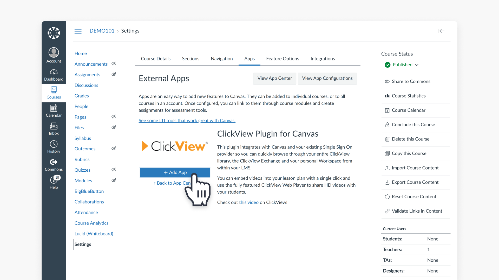 Canvas clickview interface