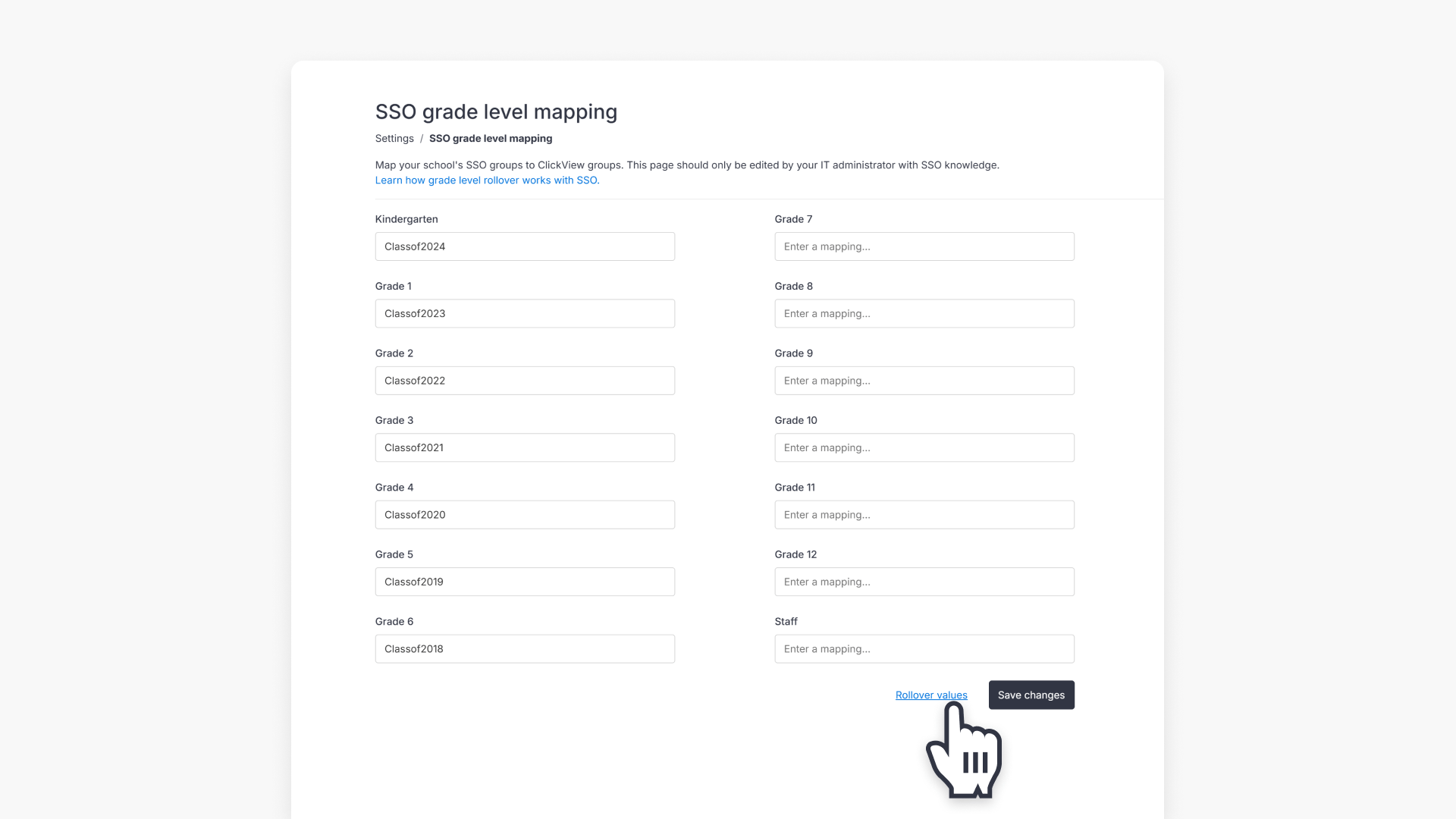 Cursor pointing at the rollover values link