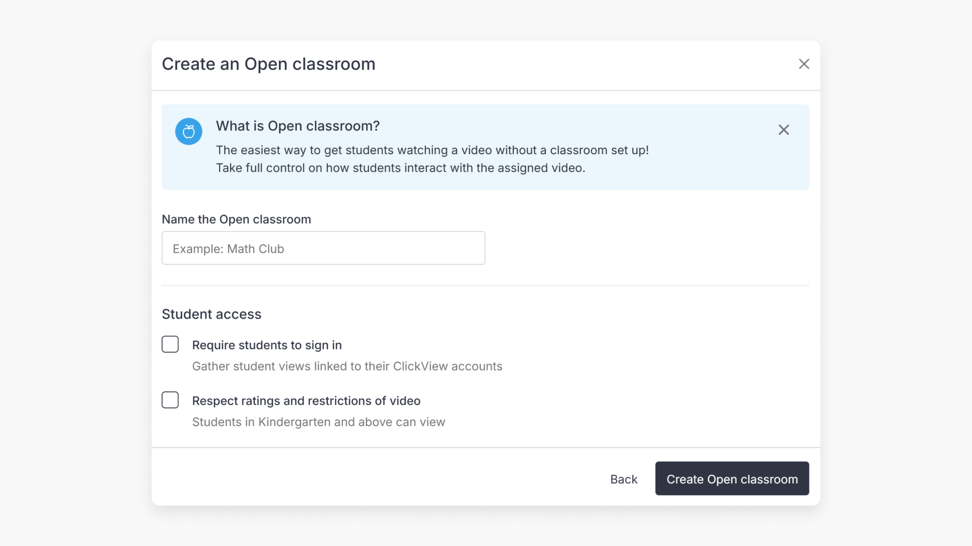 Create classroom interface