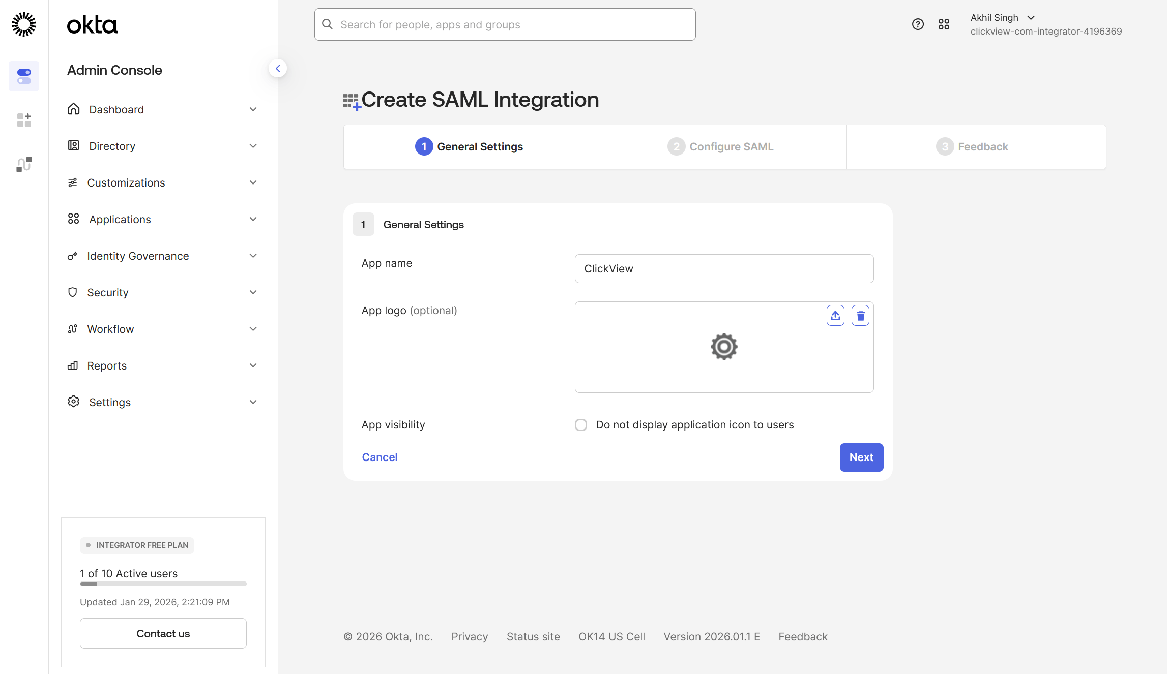 Create okta SAML configuration