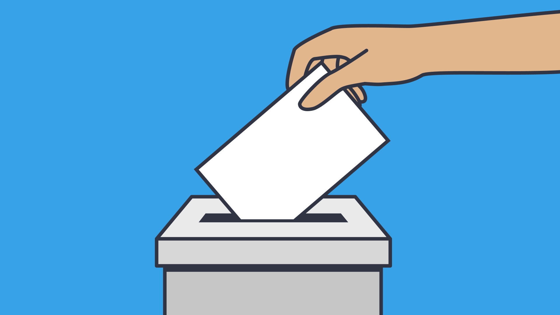 An illustration of a hand putting in a card inside a box with a blue background
