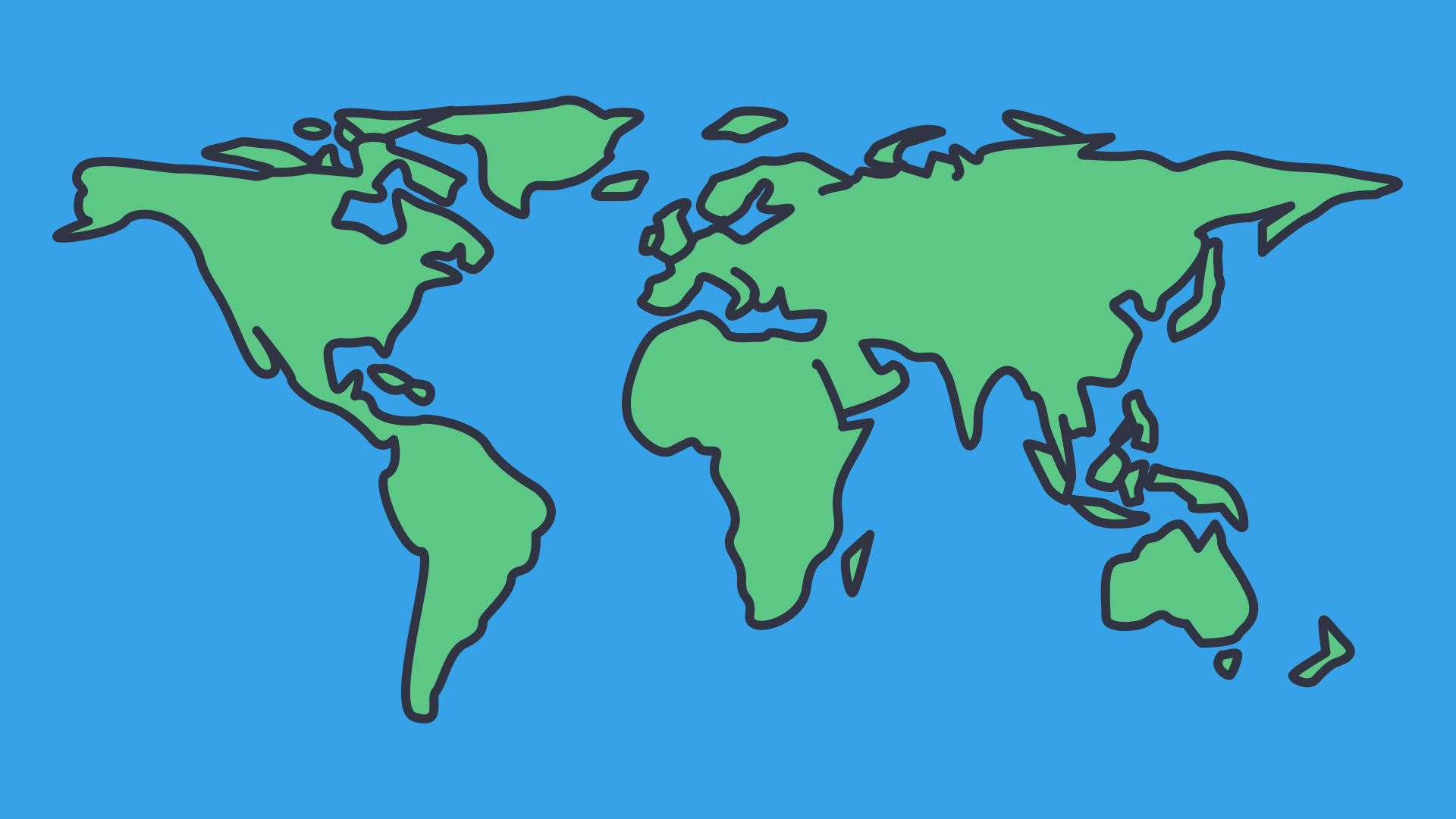 An illustration of the continents with a blue background