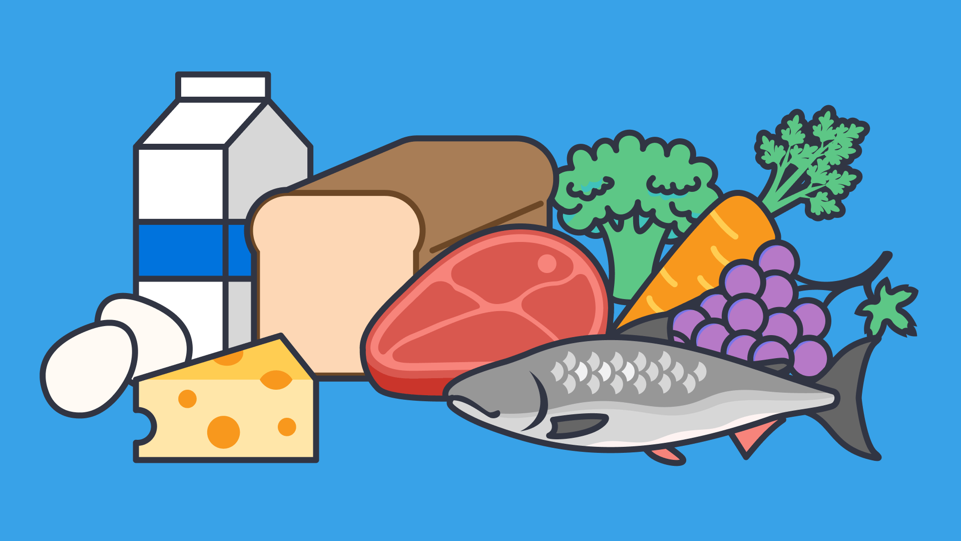 An illustration of food with a blue background