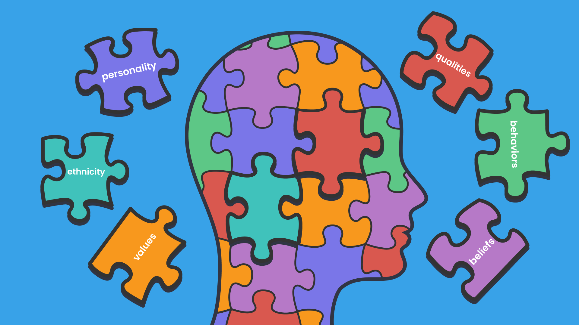 An illustration of colorful puzzle pieces that create the outline of a head