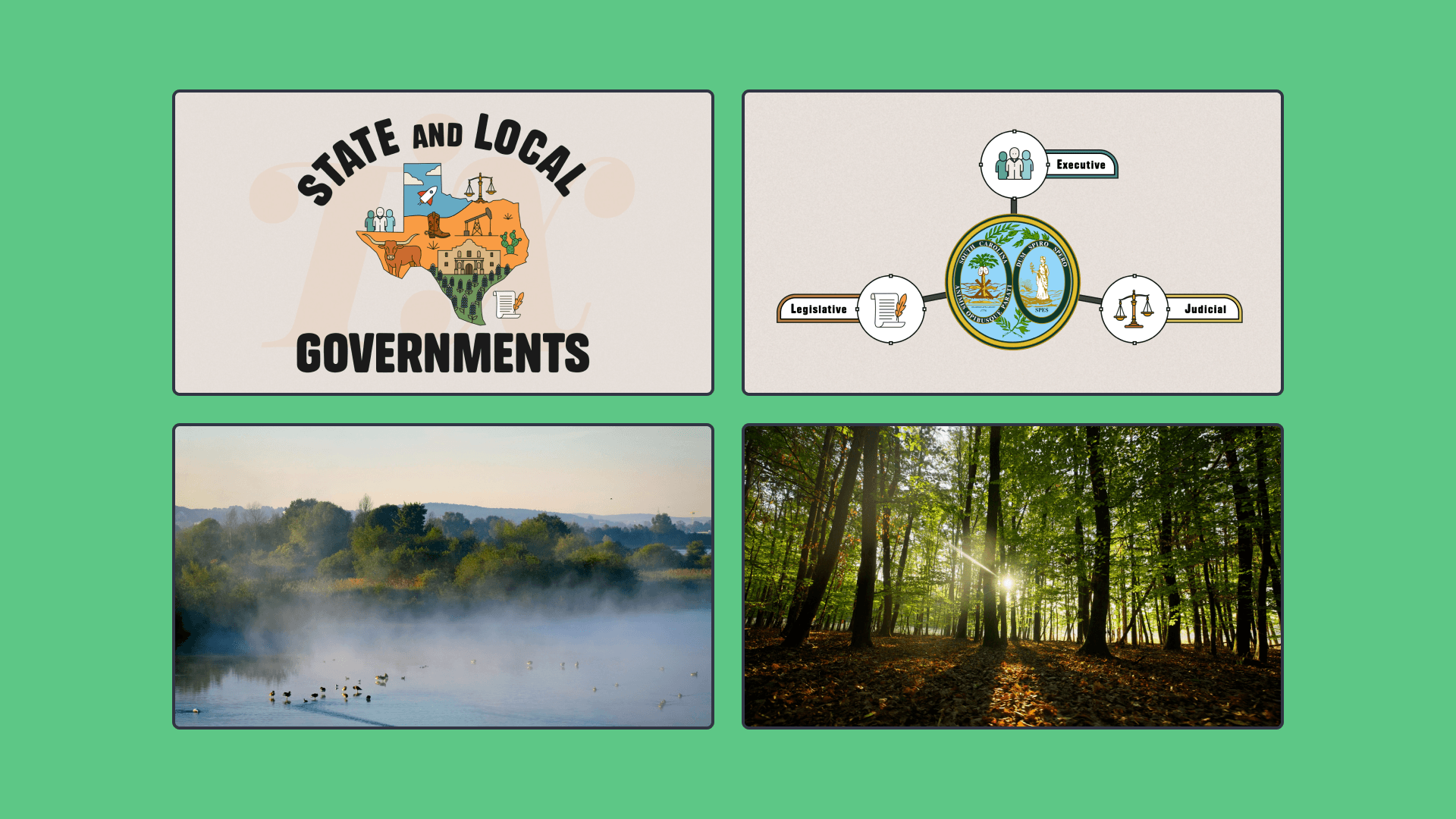 Four rectangles with title images
