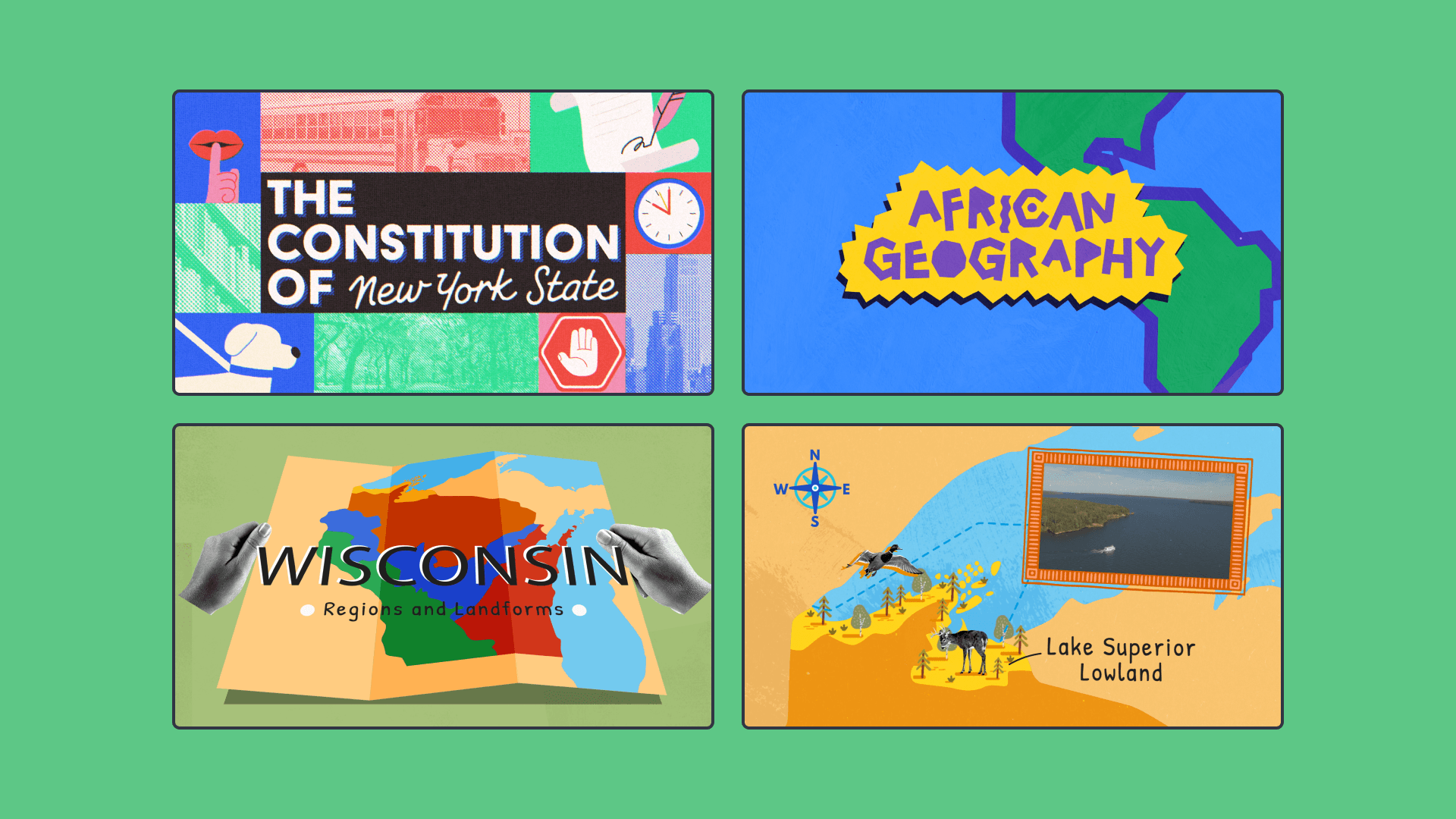 Four rectangles with title images