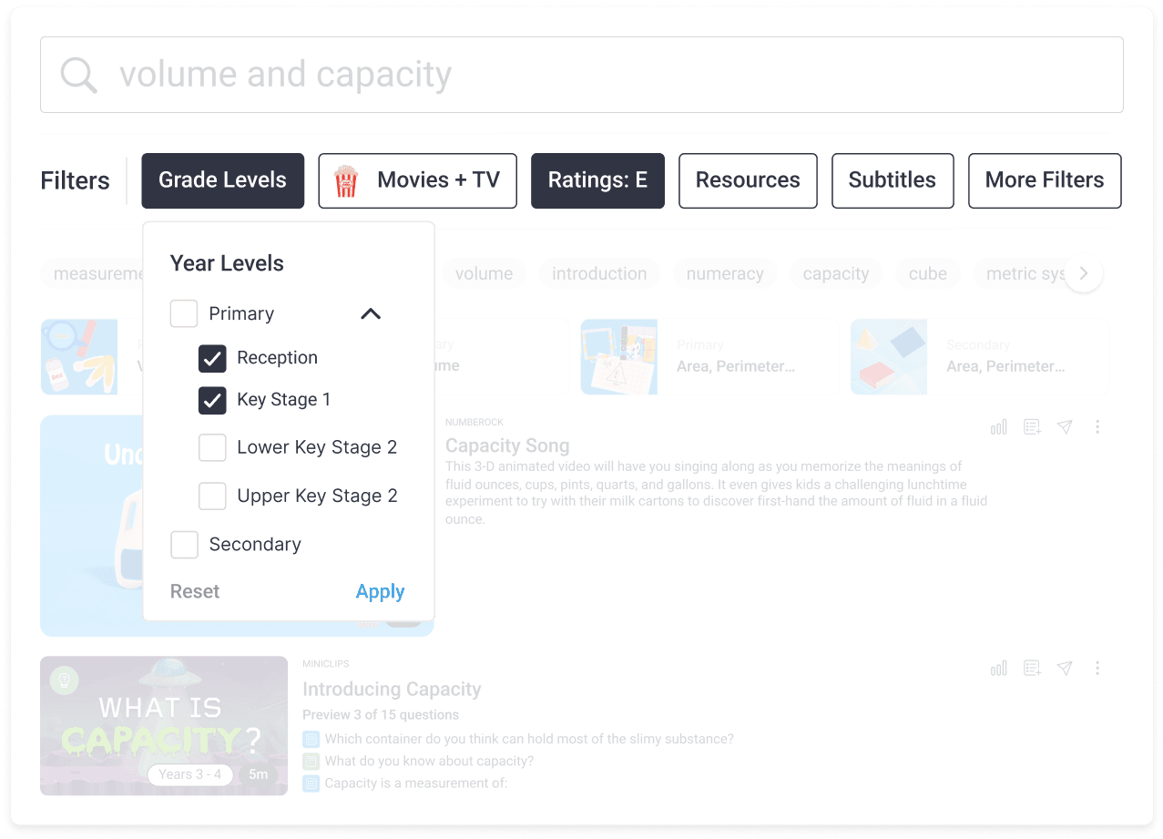 ClickView Search and filter feature filtered