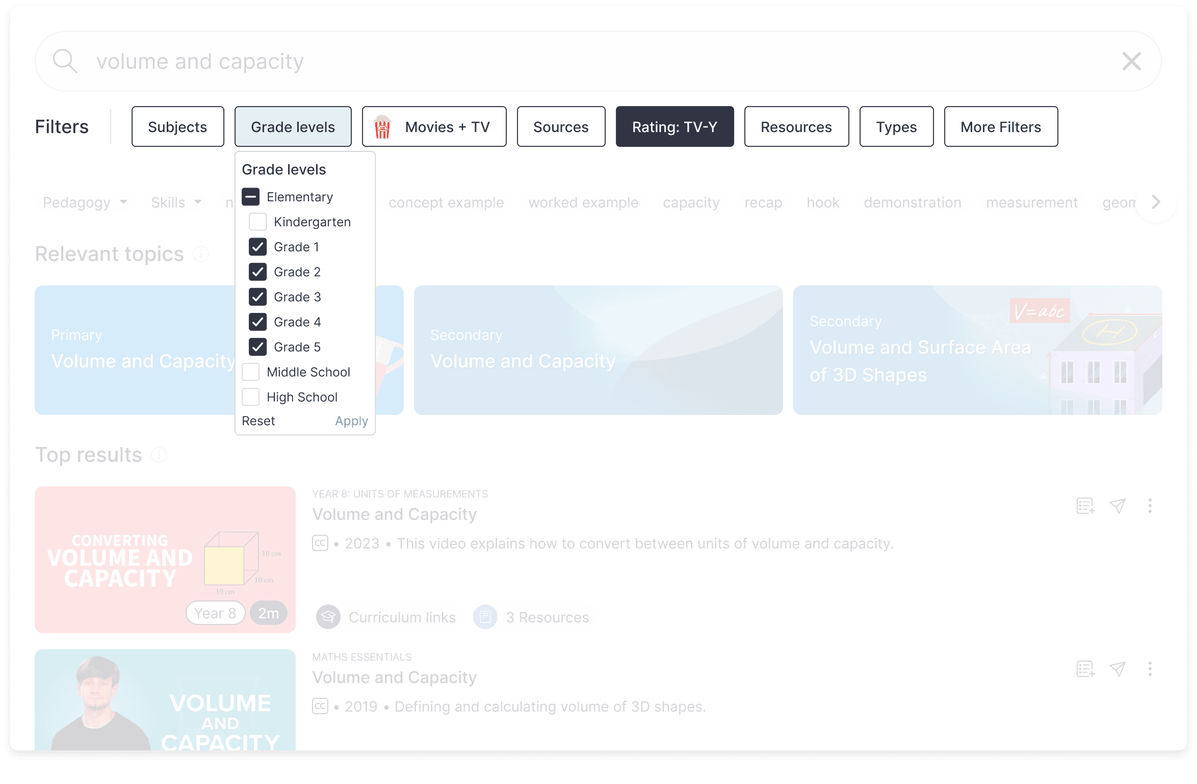 ClickView Search and filter feature filtered