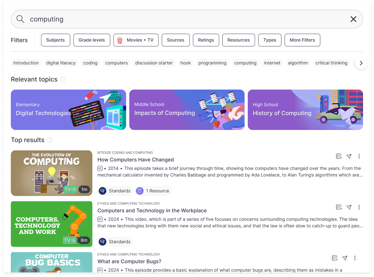 Standards search feature