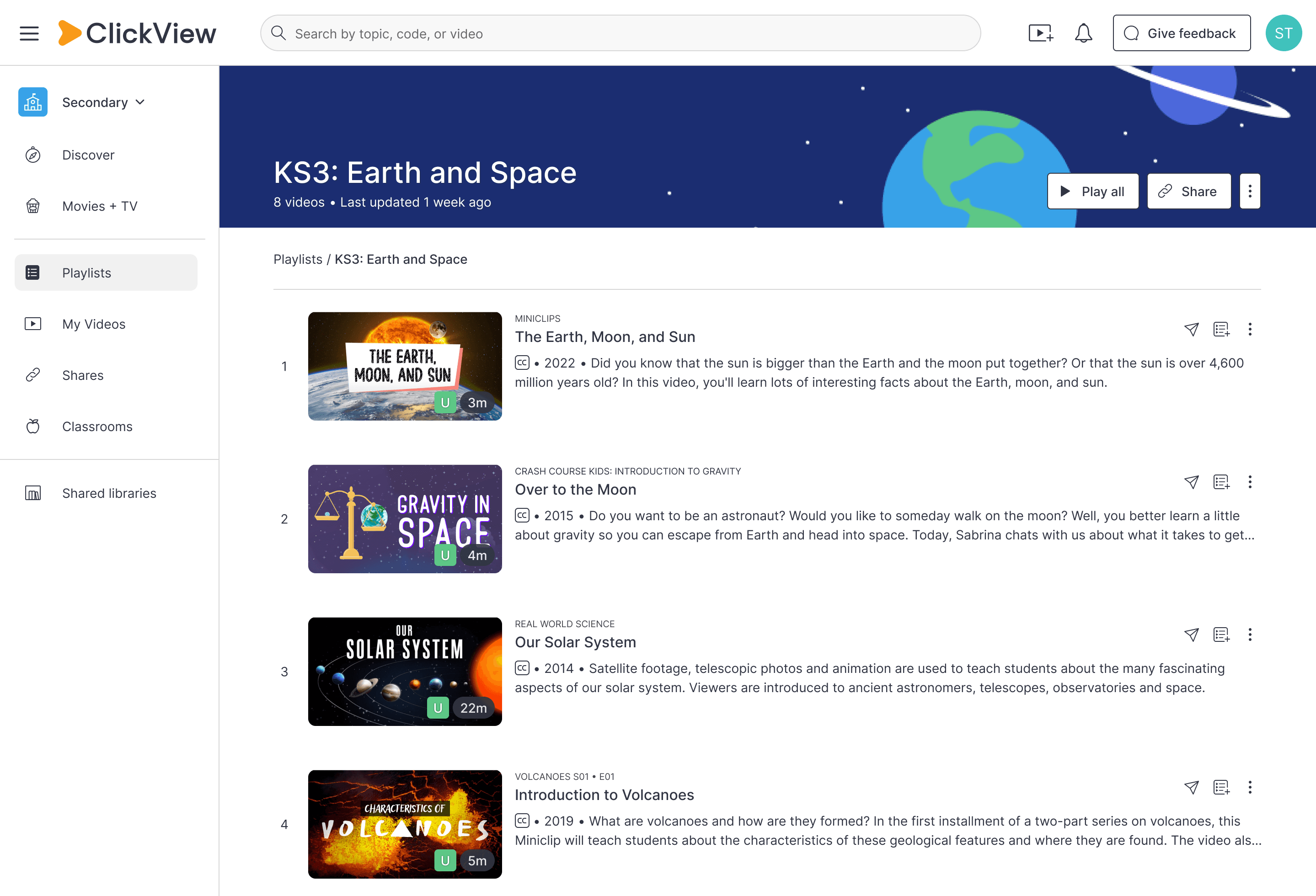 ClickView playlists