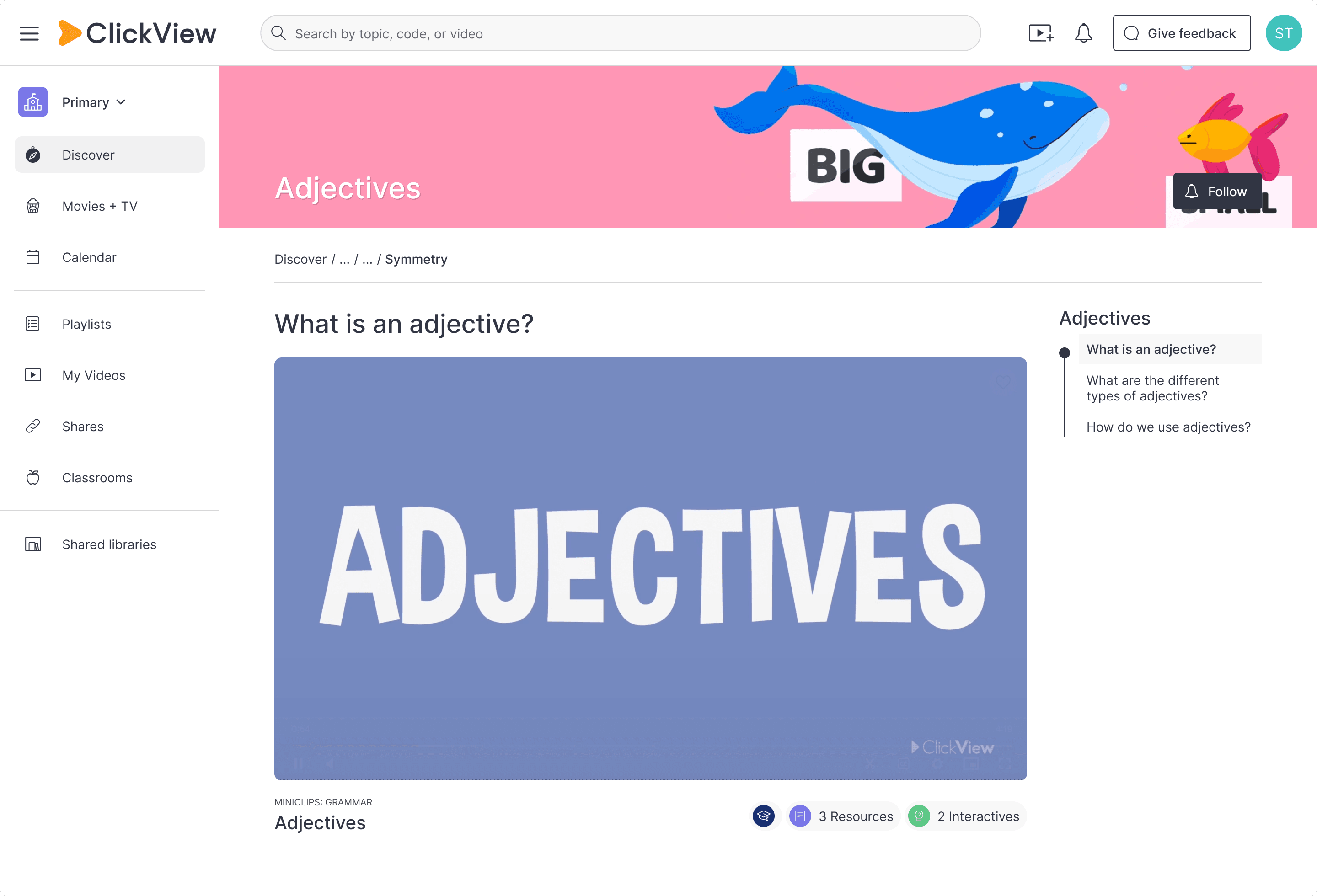 ClickView adjectives topic