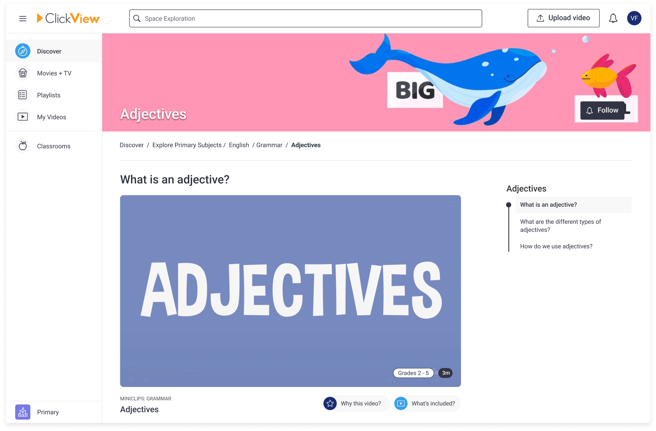 ClickView adjectives topic