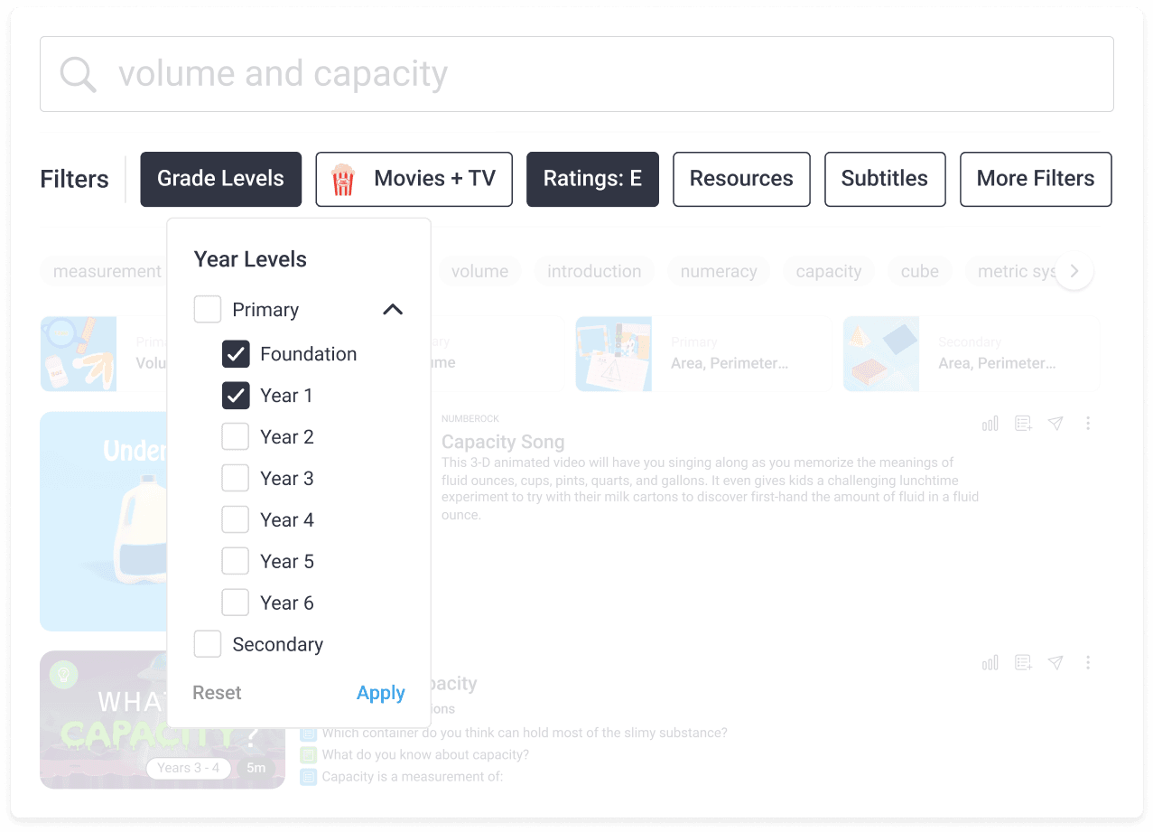 ClickView Search and filter feature filtered