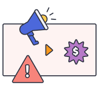 Megaphone and warning sign on a video screen