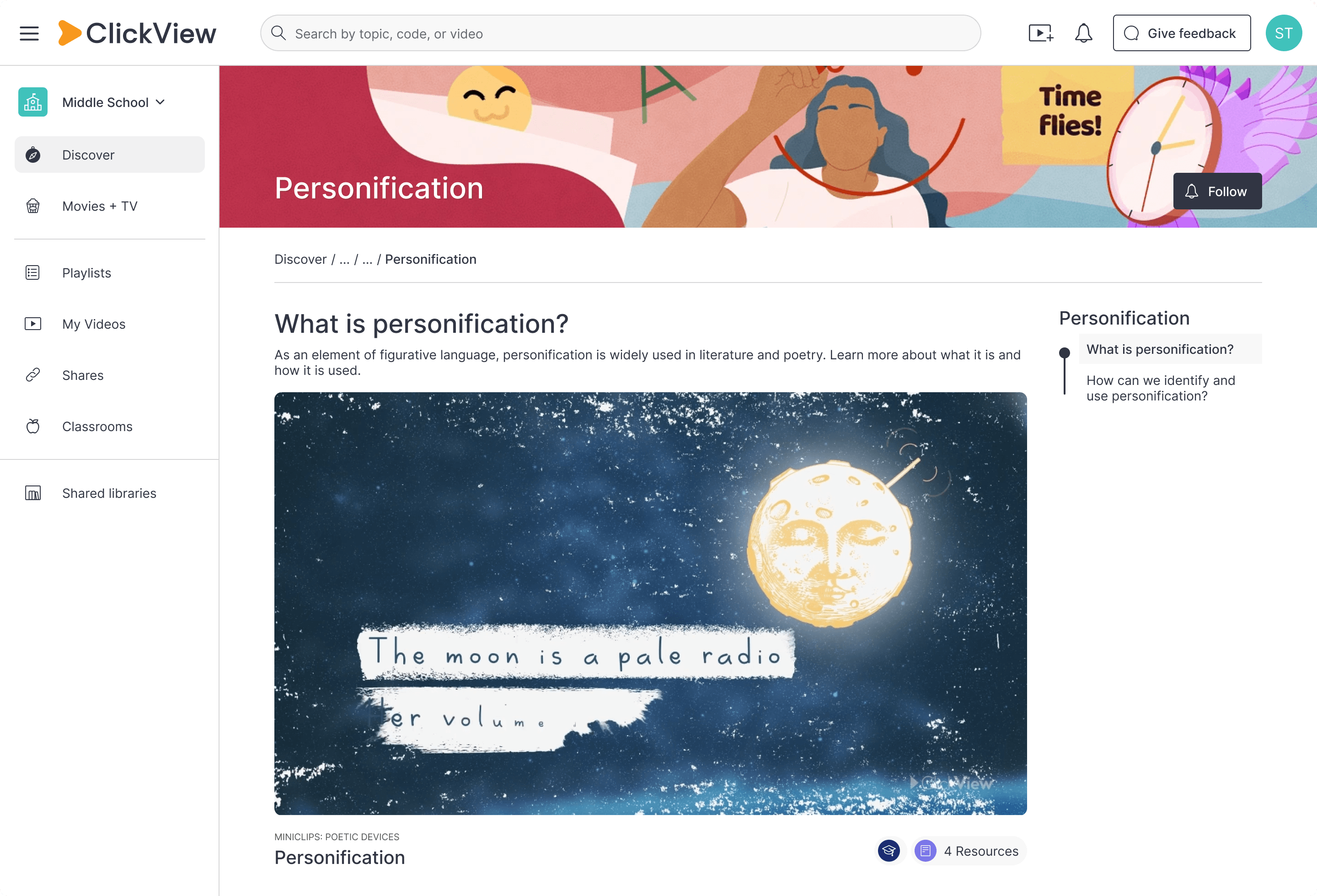 ClickView personification topic