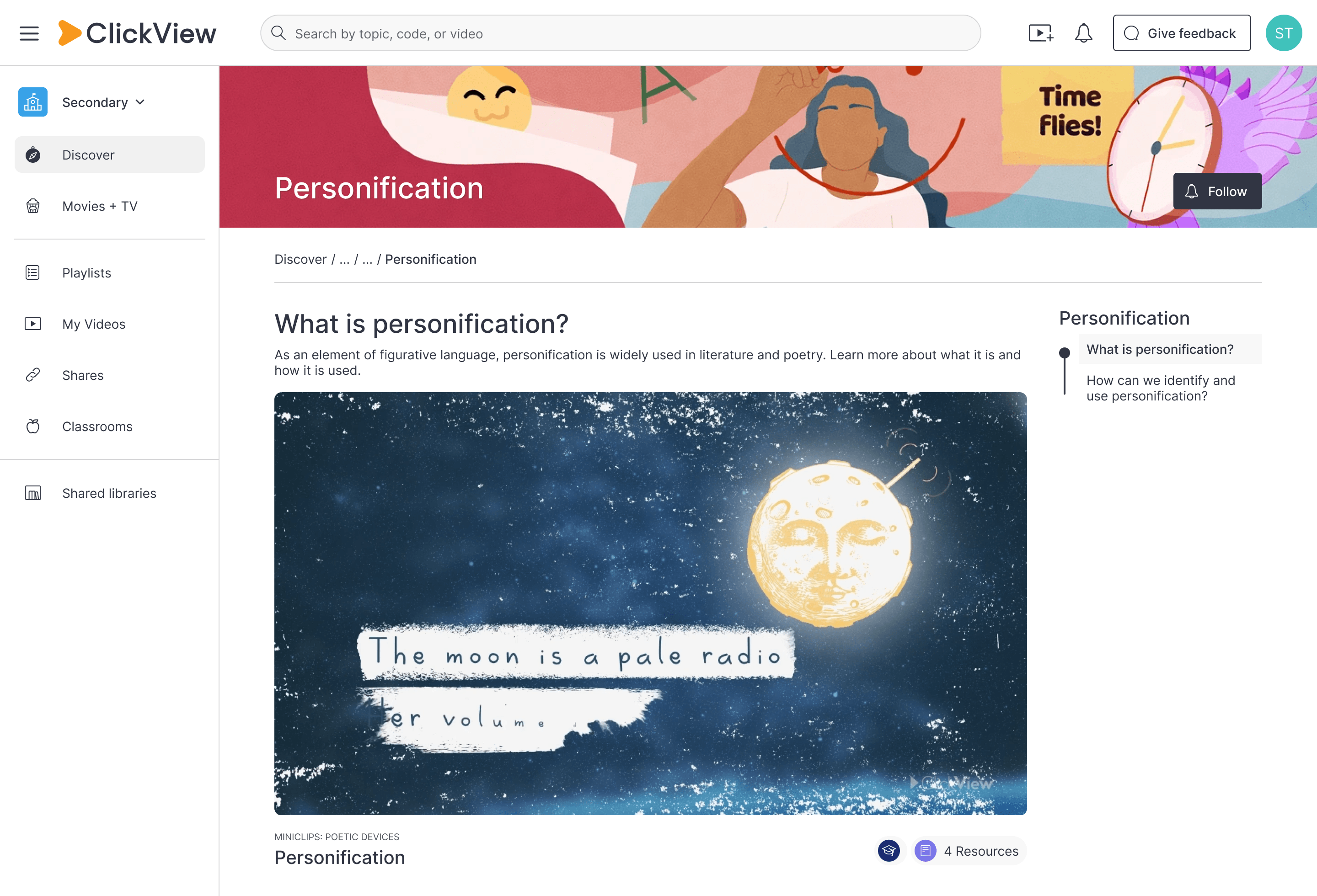 ClickView personification topic