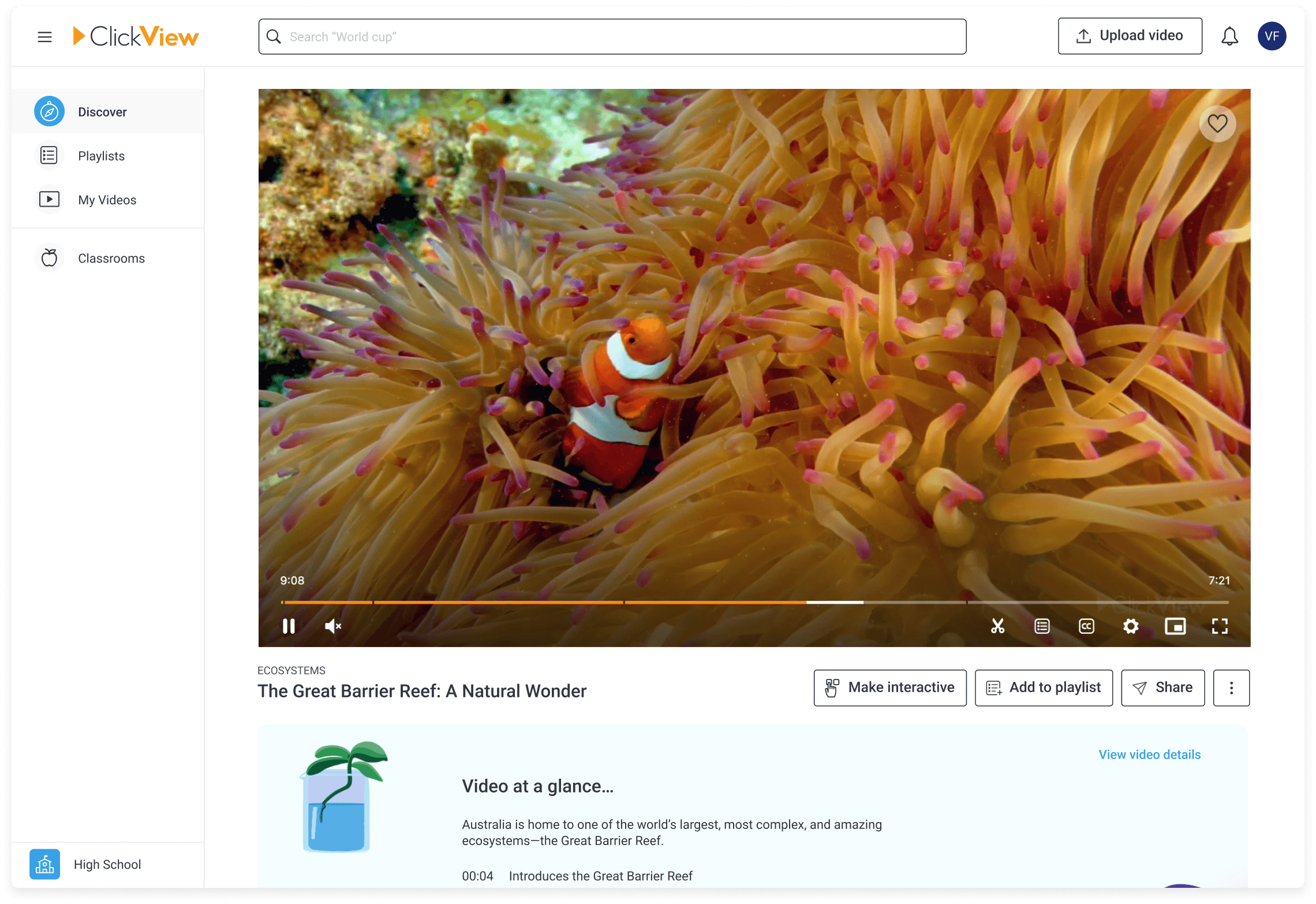 ClickView Great barrier reef play page