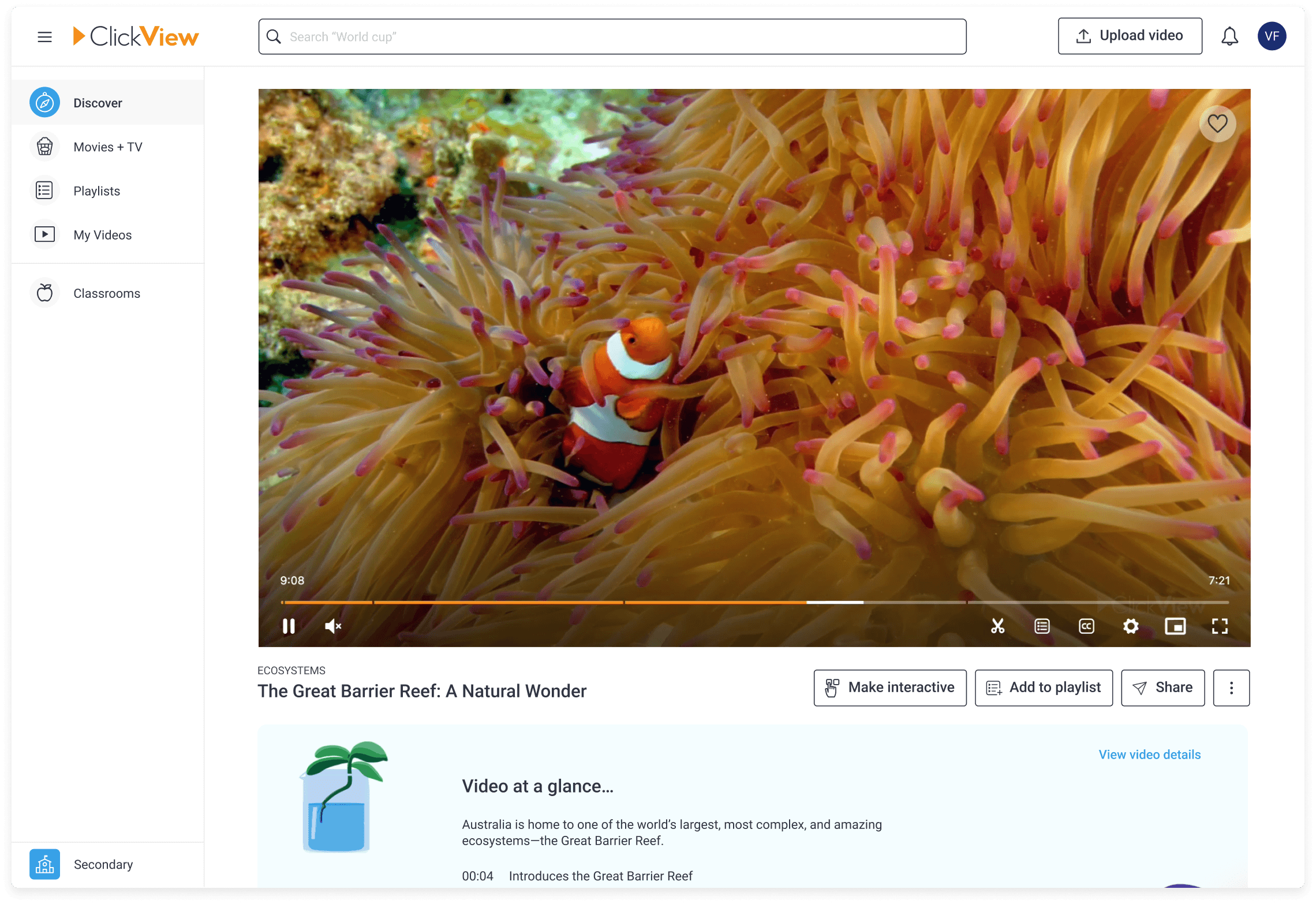 ClickView Great barrier reef play page