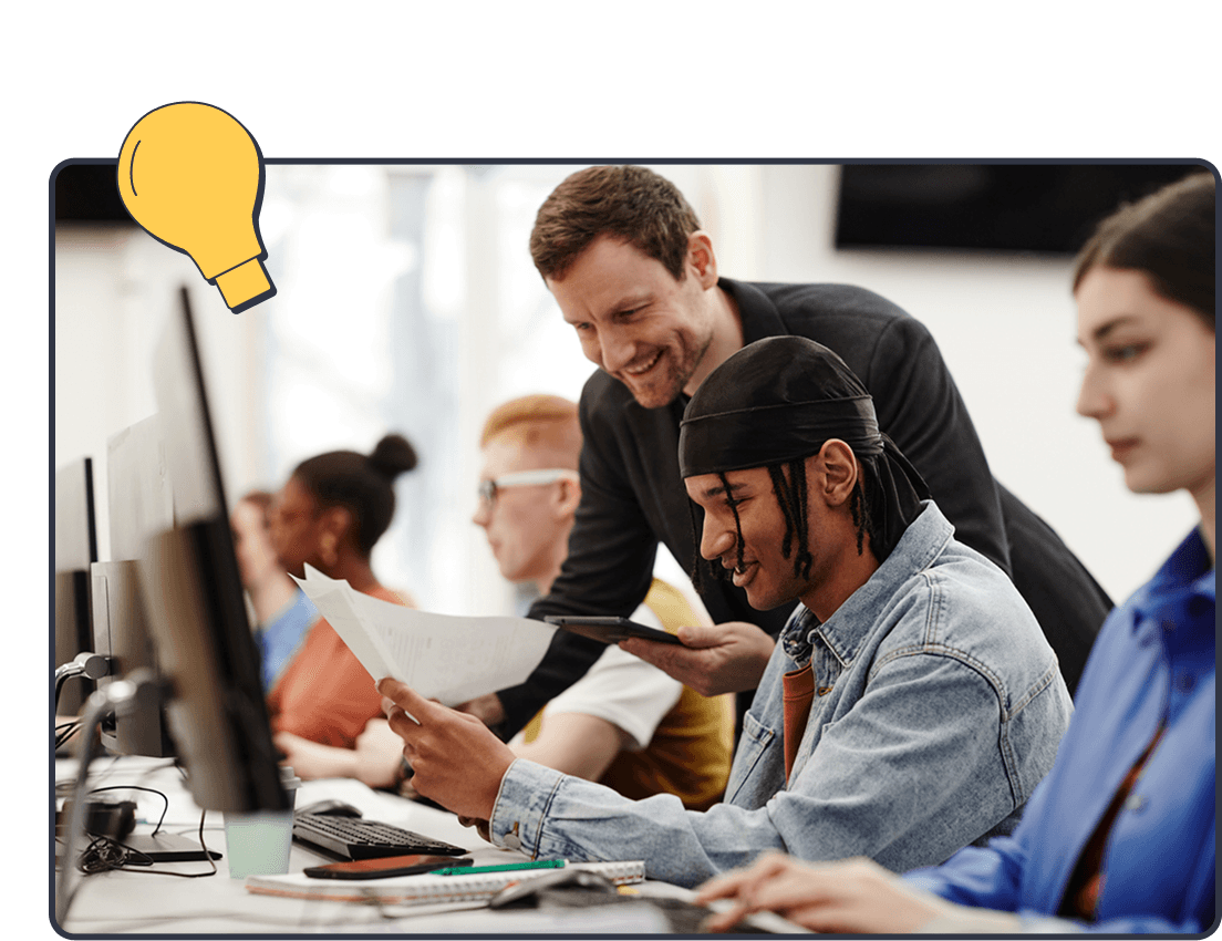 Teachers collaborating on lesson ideas