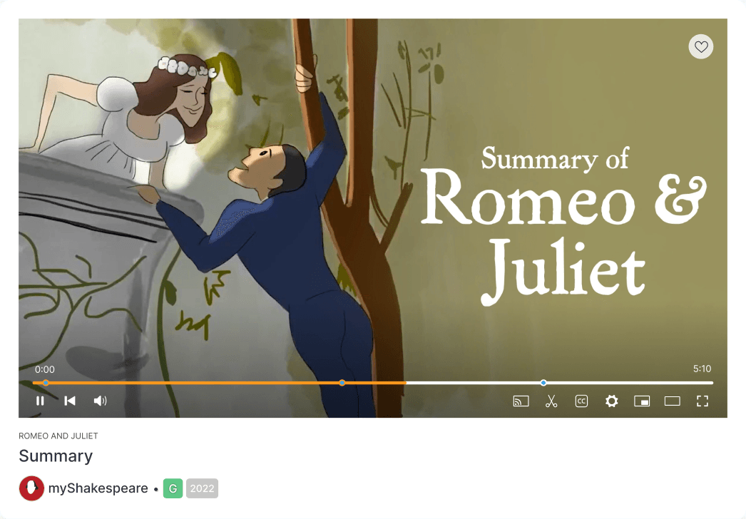 ClickView video page showing Summary of Romeo and Juliet by myShakespeare