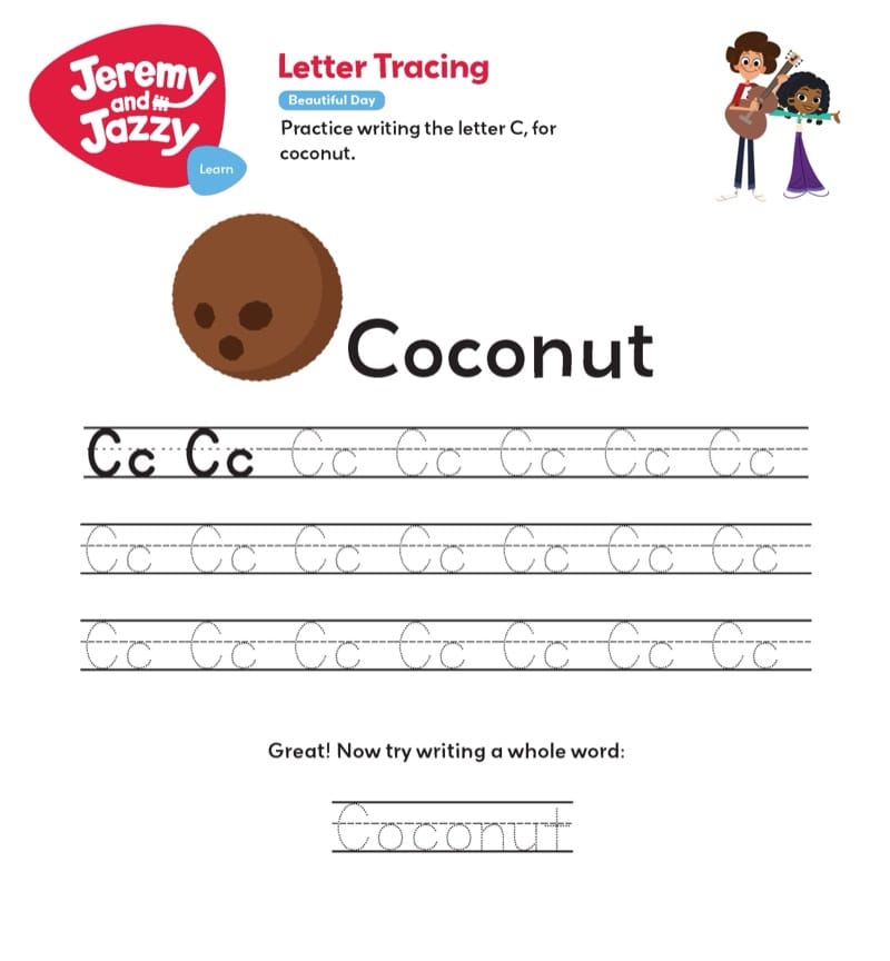 Jeremy and Jazzy letter tracing worksheet
