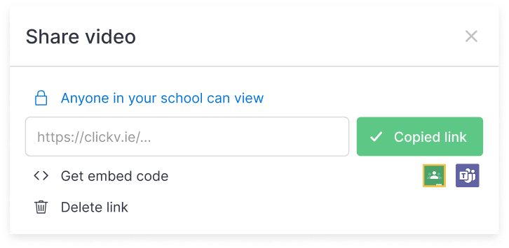 share popup with link