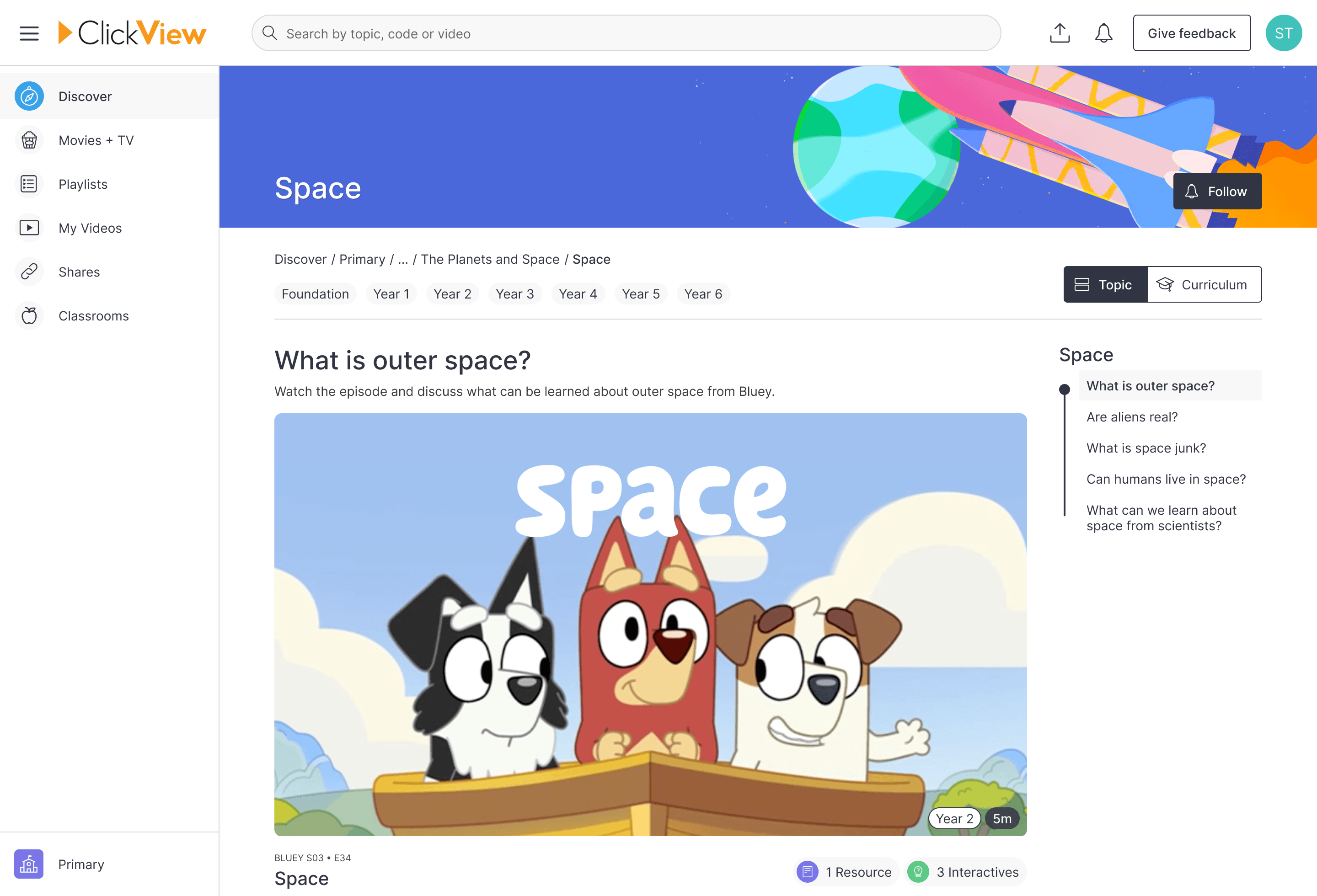 Space Topic page