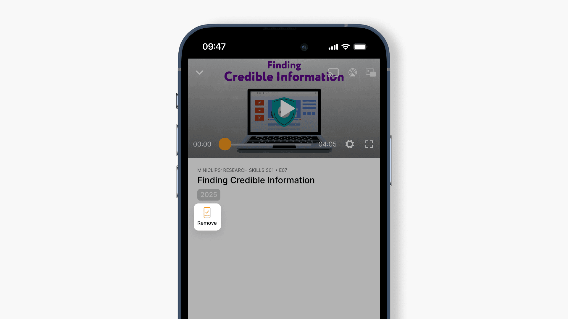 Video tab with remove option