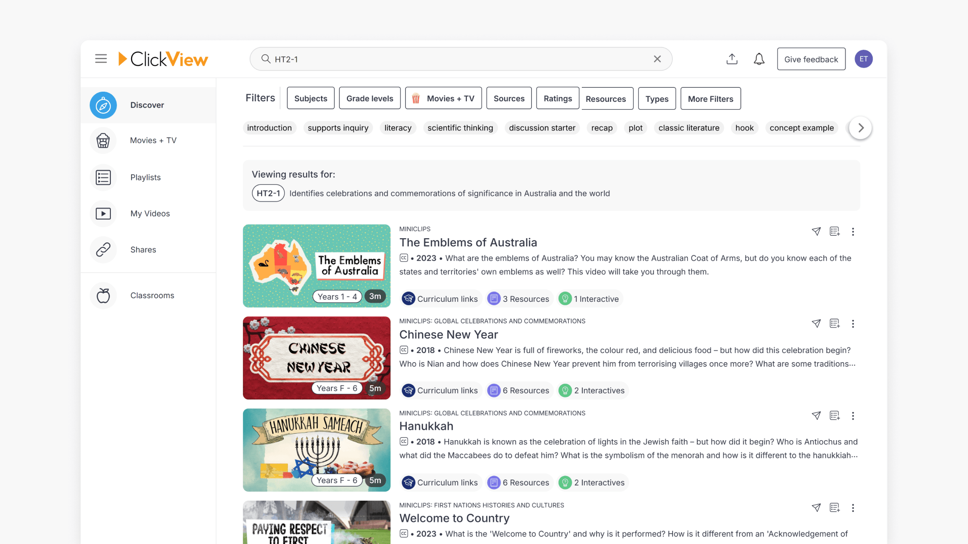 Search by curriculum codes