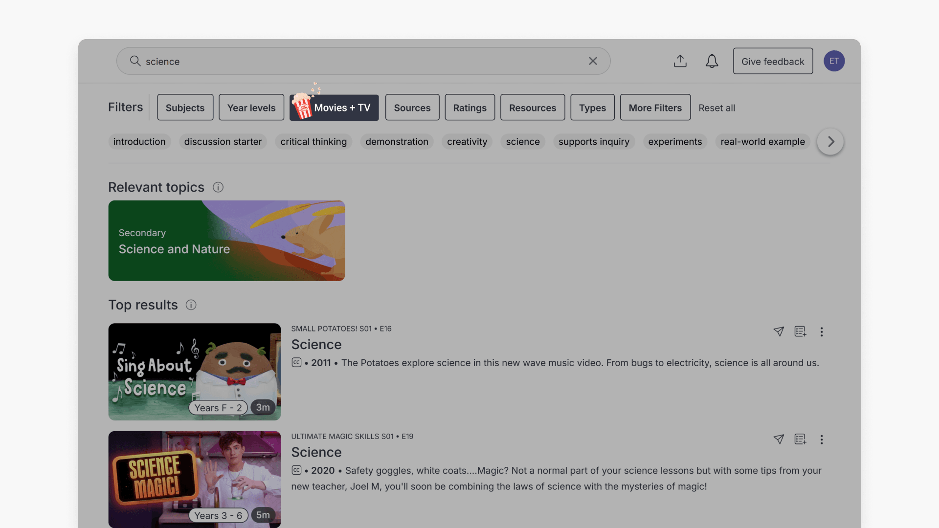 Movies and TV option