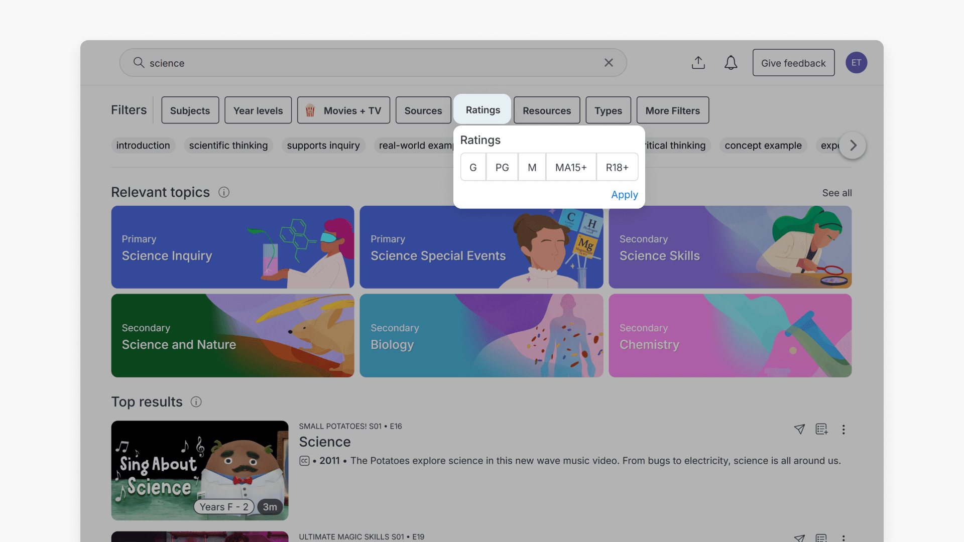 Filter by age ratings