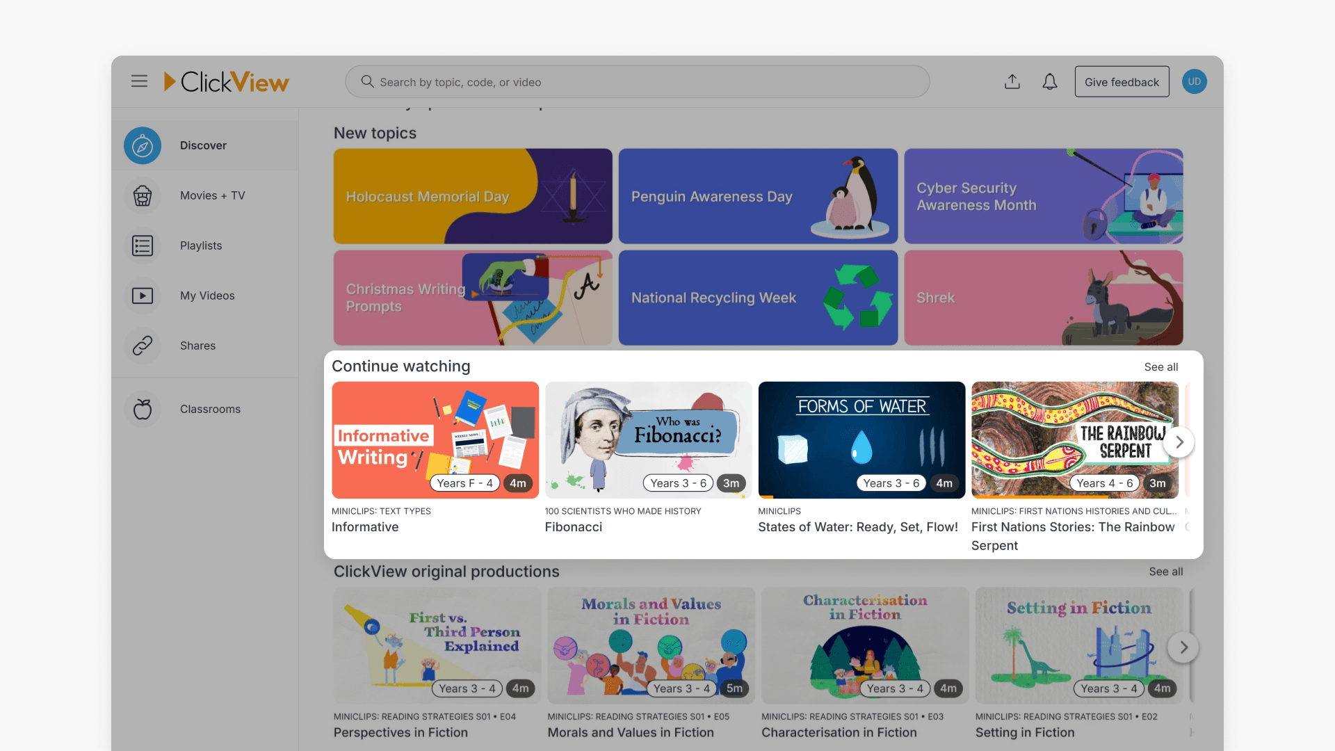 Video list interface